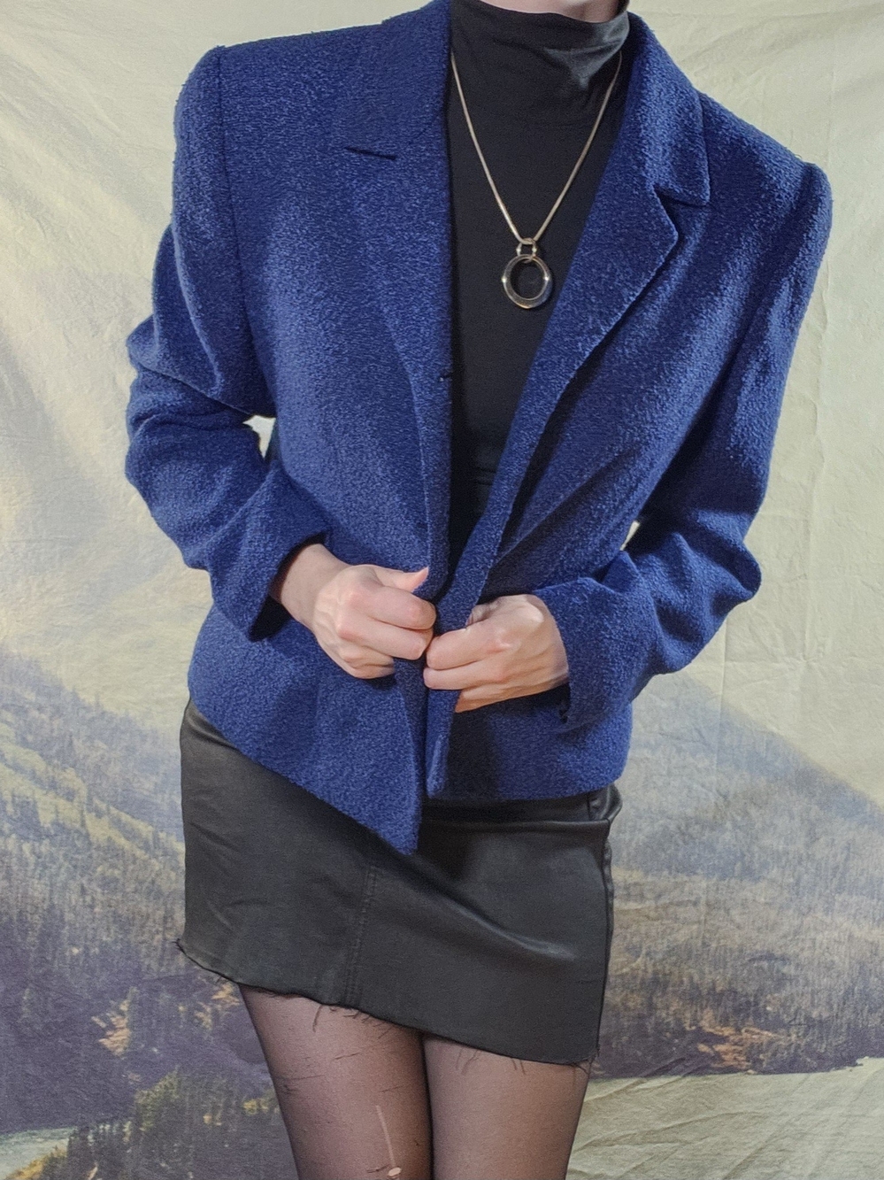 Vintage Marl Blue Black Knit Blazer Size 8